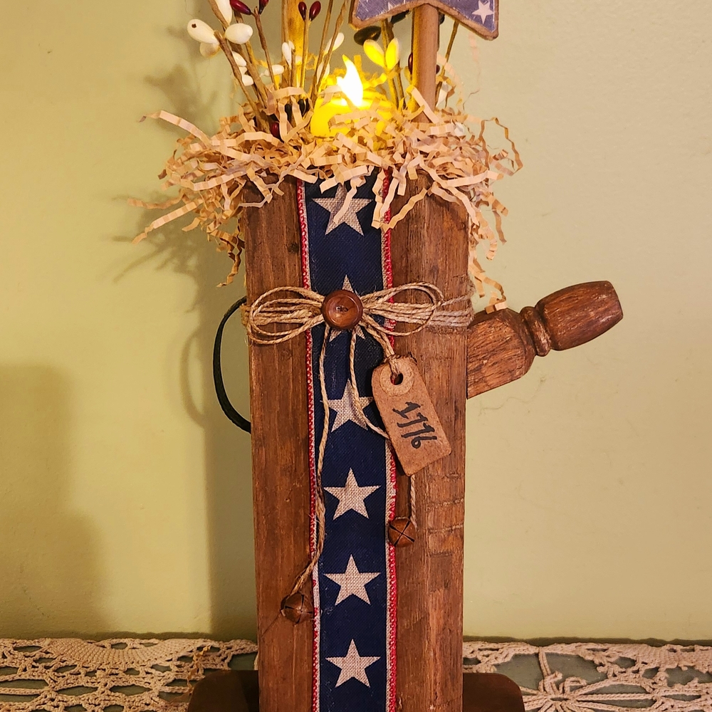 Rustic Patriotic Wooden Lantern Decor